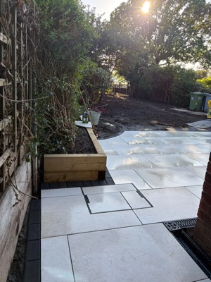 Paving and raised bed during construction