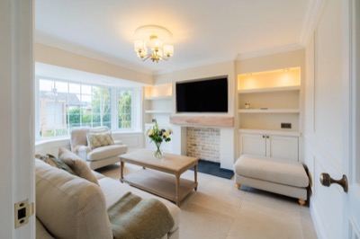 Living room and fitted cabinetry