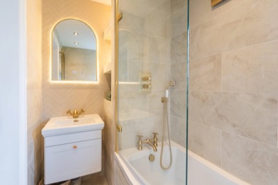 Bathroom vanity and shower